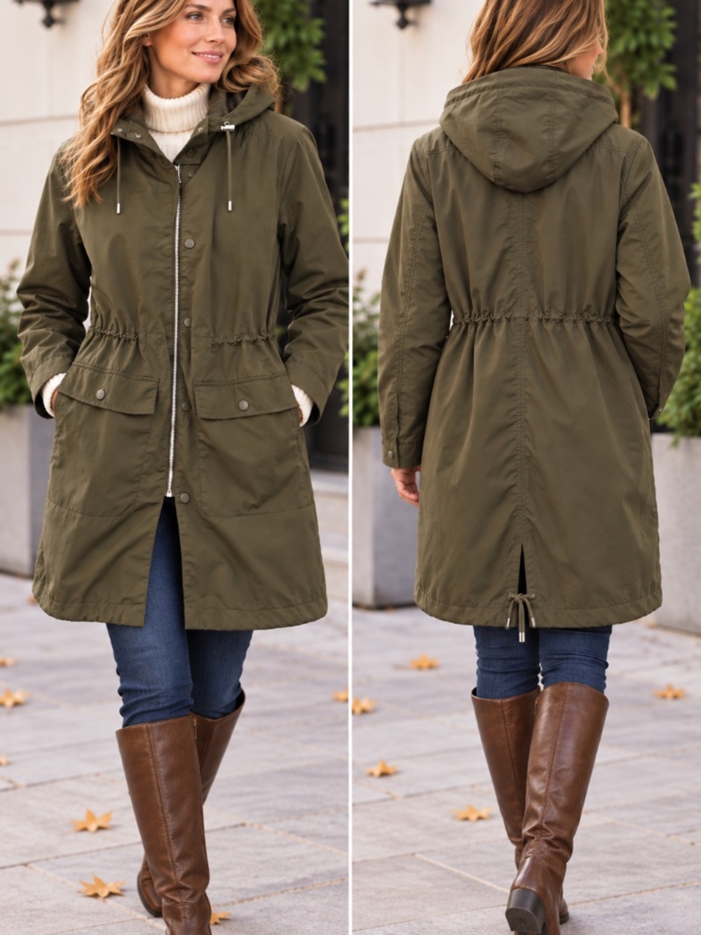 H&M LOGG long line khaki coat 2 hook raincoat full zip fall/winter cosy cottage